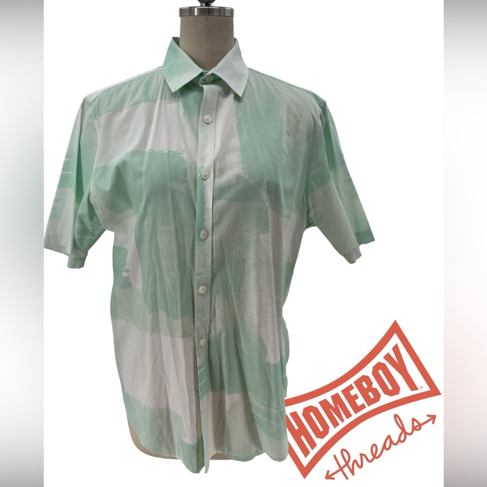Alfani Mint and White Casual Button Down Shirt